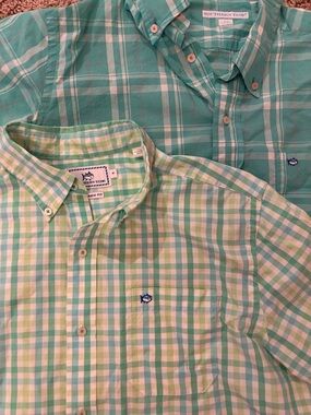 Southern Tide Men's Green Plaid Button-Down Shirts both are medium